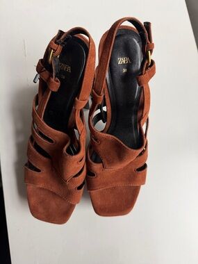 Zara Women's Burnt Orange Suede Strappy Heels